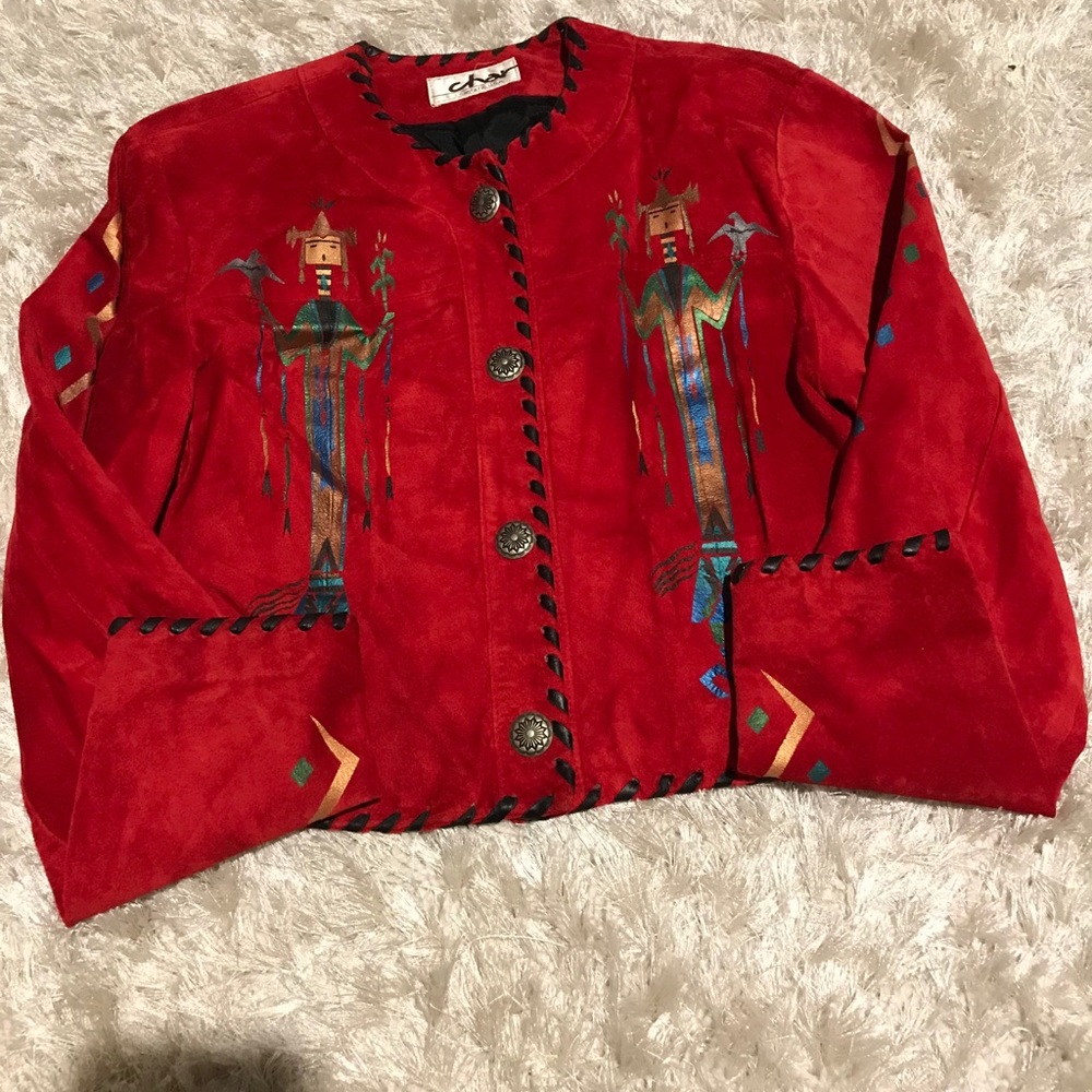 Char Santa Fe Hand Painted Red Sued Women Jacket